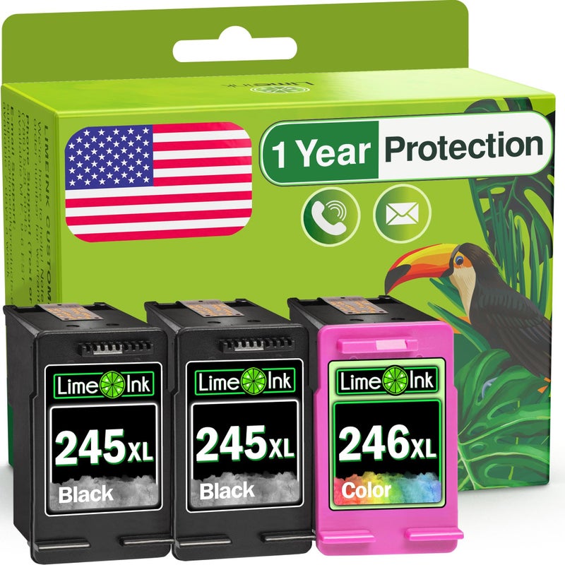 Limeink خرطوشة حبر ليمينك 3 معاد تصنيعها بديل لخراطيش حبر كانون 245xl لخراطيش طابعة كانون 245 و 246 MG2522 خرطوشة 245 XL سوداء خرطوشة 246xl ملونة 2BK1C - Image 1